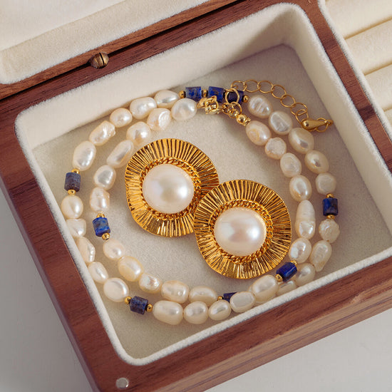 Gold Rim Pearl Stud Earrings - Earrings - ONNNIII