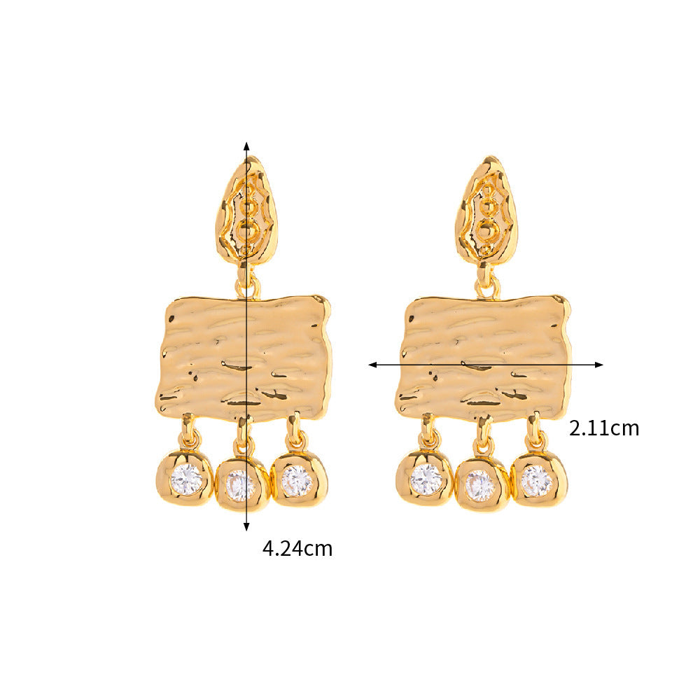 Wave Textured CZ Inlaid Drop Earrings - 18K Gold Plated - Earrings - ONNNIII