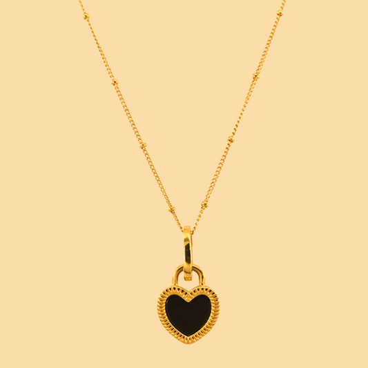Double Sided Heart Pendant Necklace - 18K Gold Plated - Hypoallergenic - Black/White - Necklace - ONNNIII