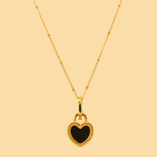 Double Sided Heart Pendant Necklace - Black/White - Necklace - ONNNIII