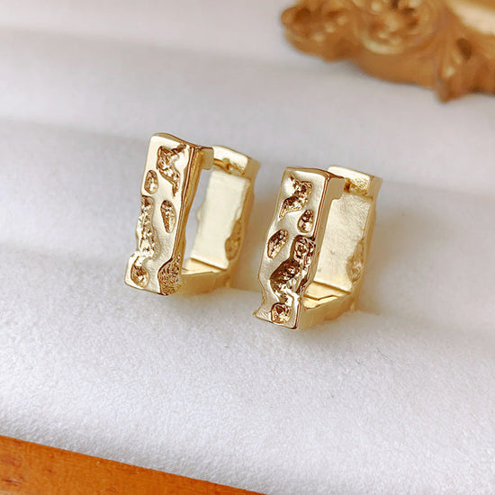 Square Erosion Hoop Earrings - Gold - Earrings - ONNNIII