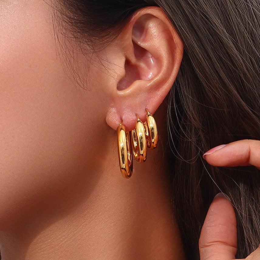 Chunky Hoops - 18K Gold Plated - Unisex - Hypoallergenic - S/M/L/XL - Earrings - ONNNIII