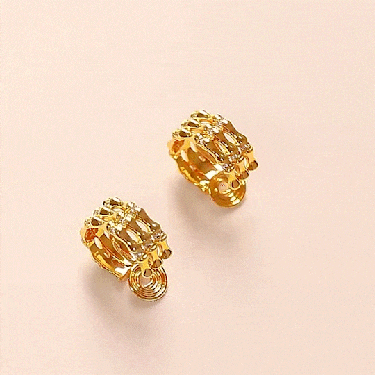 Bamboo Triple Band Clip-On Earrings - CZ Inlaid - 18K Gold Plated - Clip-On Earrings - ONNNIII