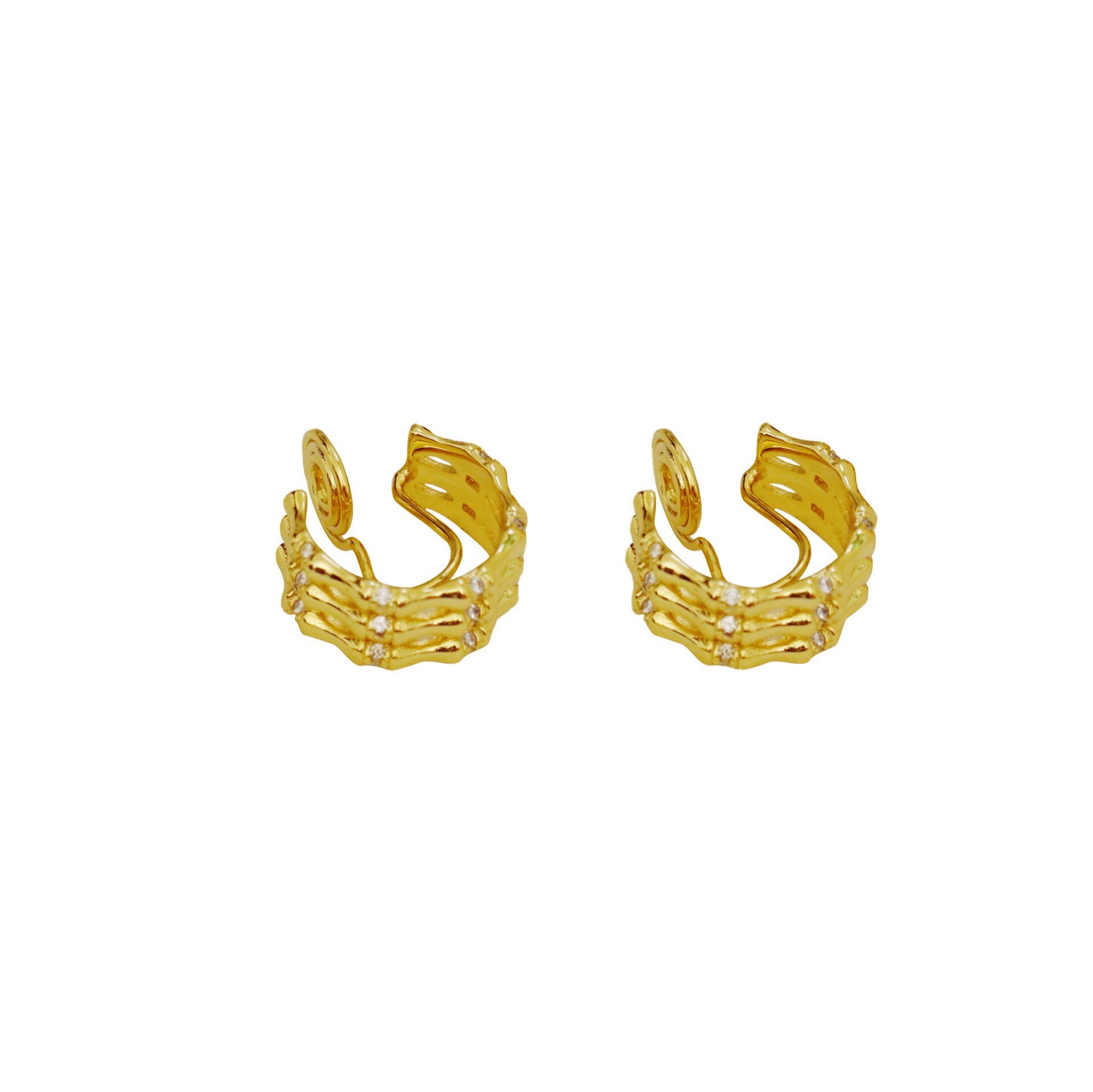 Bamboo Triple Band Clip-On Earrings - CZ Inlaid - 18K Gold Plated - Clip-On Earrings - ONNNIII