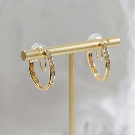 Hoop CZ Inlaid Clip-On Earrings - 18K Gold Plated - Clip-On Earrings - ONNNIII