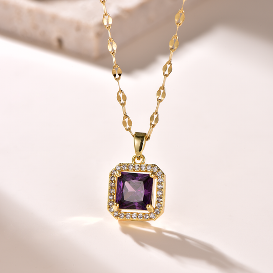 Halo Princess Cut CZ Pendant Necklace - 18K Gold Plated - Hypoallergenic - Necklace - ONNNIII