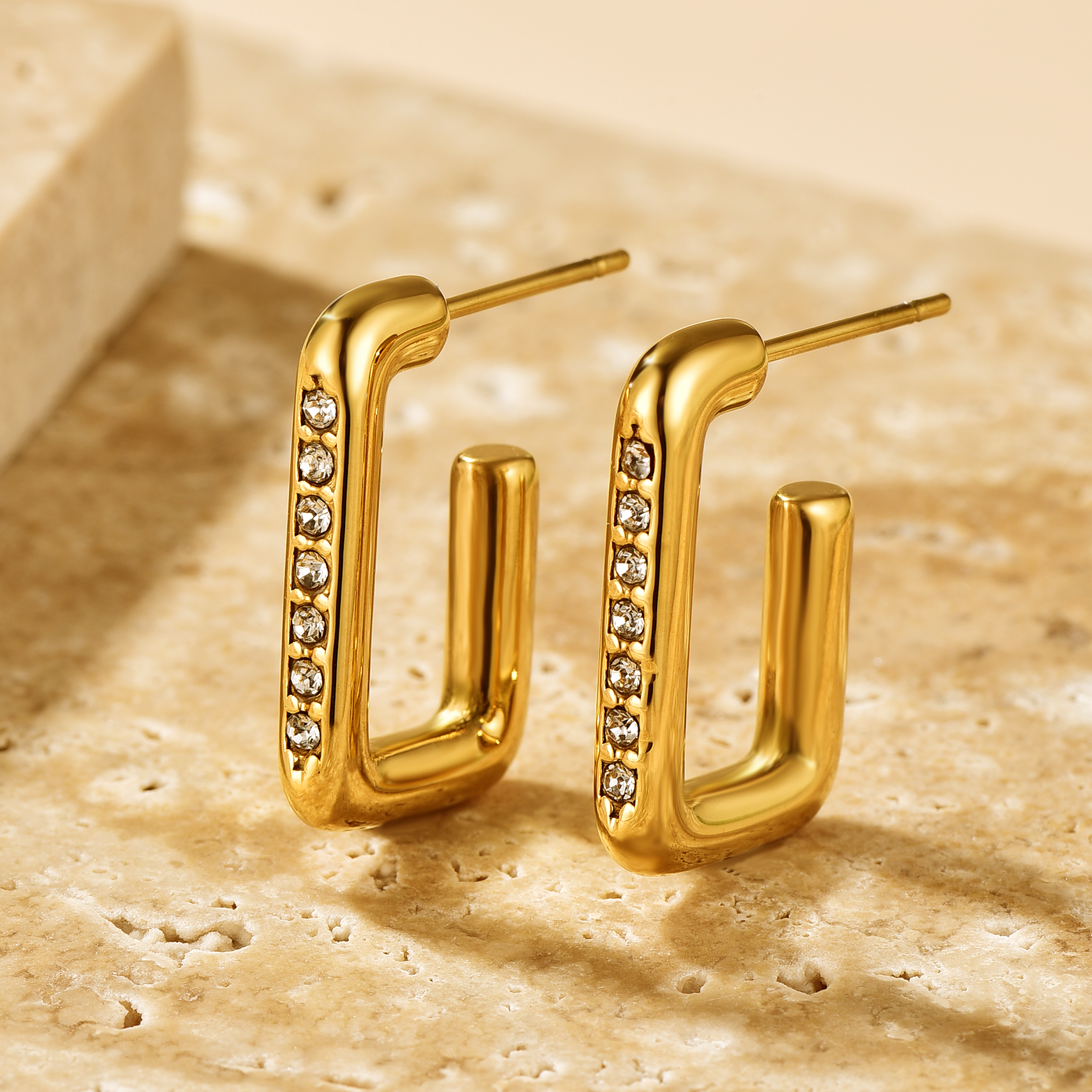 Rectangular Pavé Block Hoop Earrings - Earrings - ONNNIII