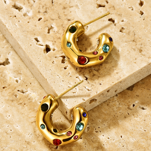 Coloured CZ Inlaid Hoop - Earrings - ONNNIII