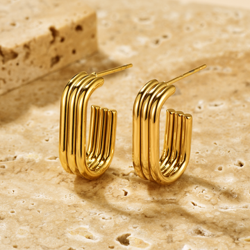 U Shape Layered Hoop - 18K Gold Plated - Hypoallergenic - Earrings - ONNNIII