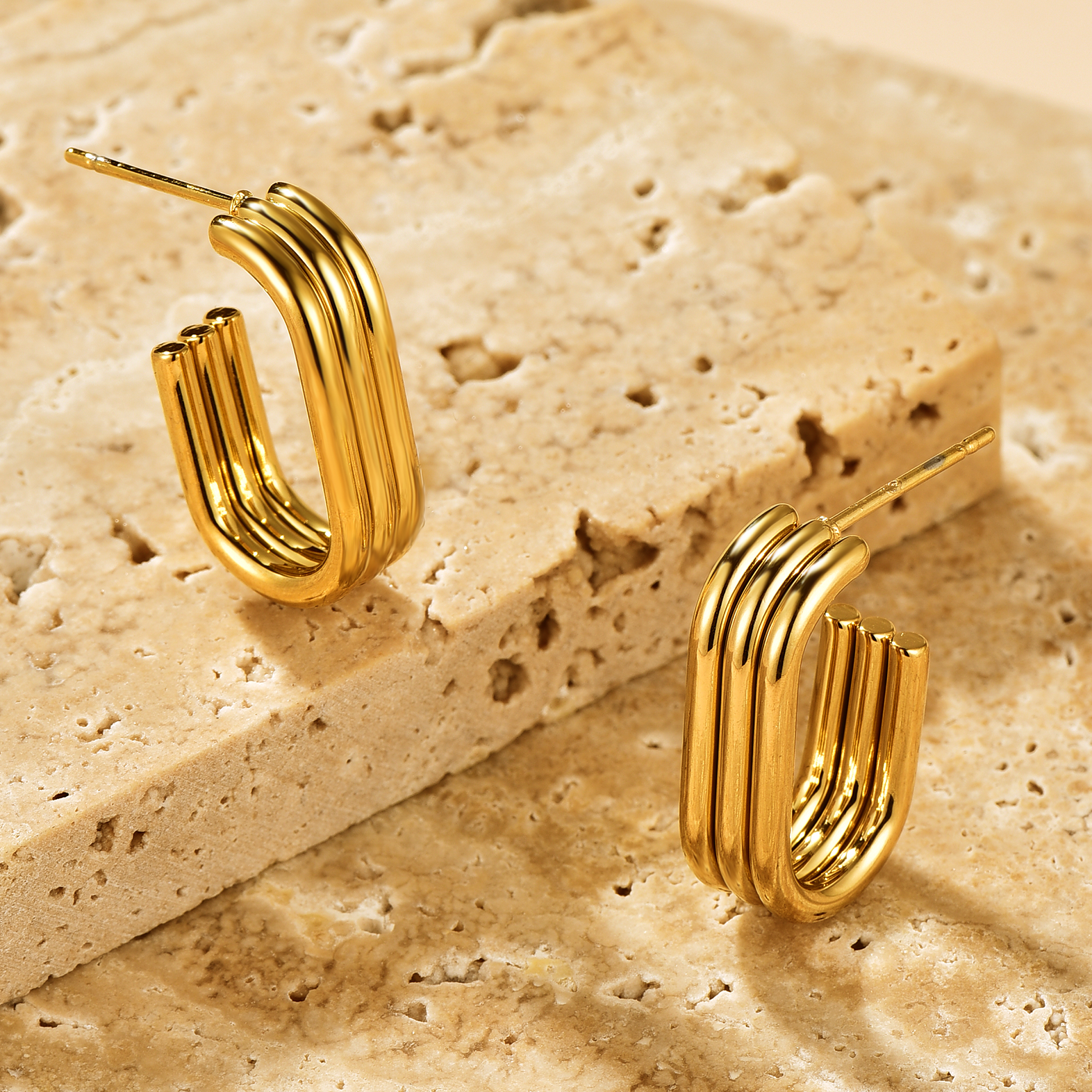 U Shape Layered Hoop - 18K Gold Plated - Hypoallergenic - Earrings - ONNNIII