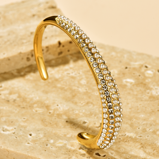 Cuff Bangle Inlaid with Pearls & CZ - Bracelet - ONNNIII