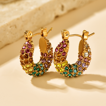 Huggie Inlaid with Coloured CZ - 18K Gold Plated - Hypoallergenic - Small - Earrings - ONNNIII