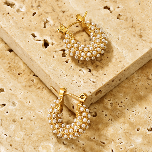 Pearl Pavé Huggie Earrings - Earrings - ONNNIII