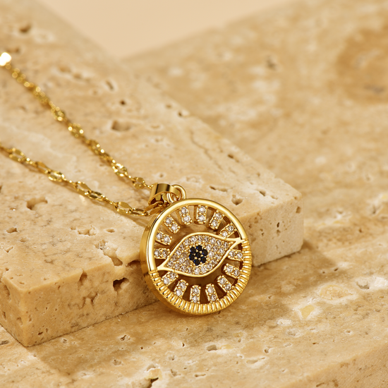 Evil Eye Circle Pendant Necklace - 18K Gold Plated - Hypoallergenic - Necklace - ONNNIII