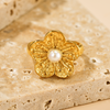 Flower Ring Inlaid with Pearl - Gold - Ring - ONNNIII