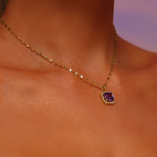 Halo Princess Cut CZ Pendant Necklace - 18K Gold Plated - Hypoallergenic - Necklace - ONNNIII