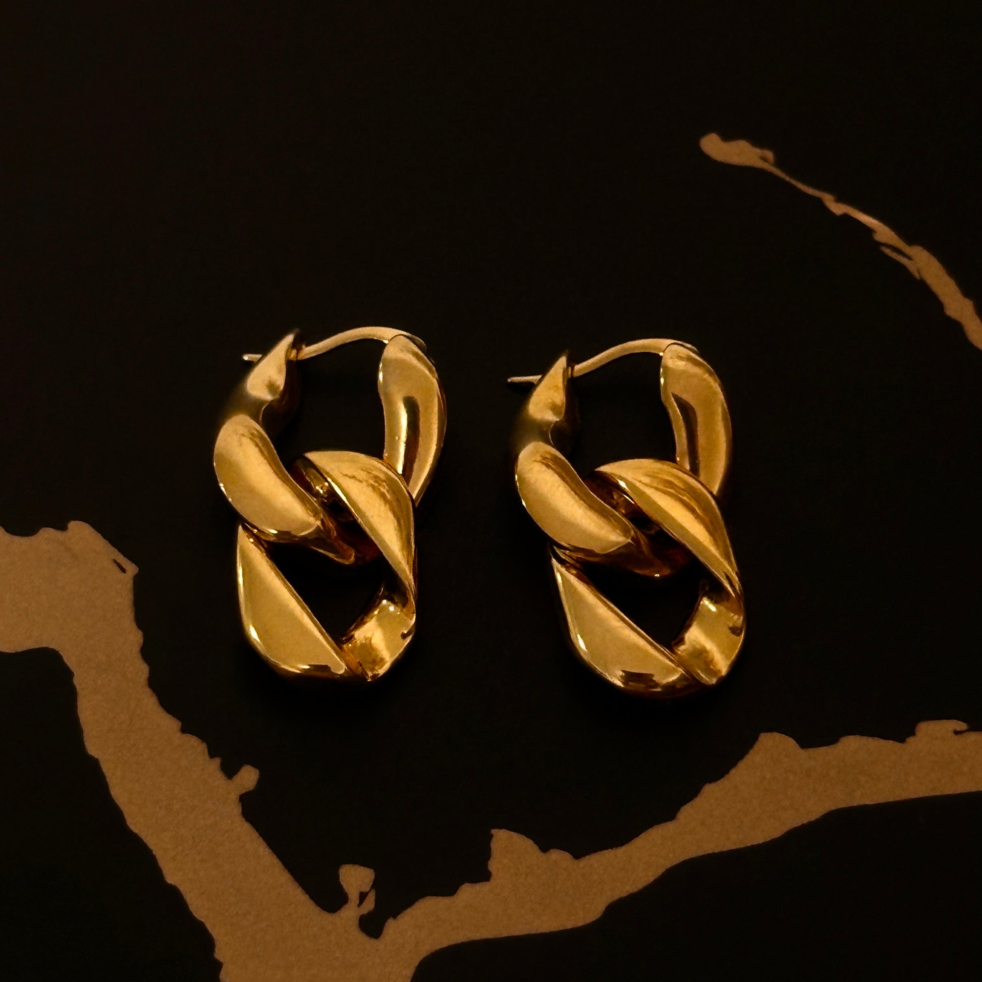 Double Link Curb Chain Drop Earrings - Worn in 2 Ways - 18K Gold Plated - Earrings - ONNNIII