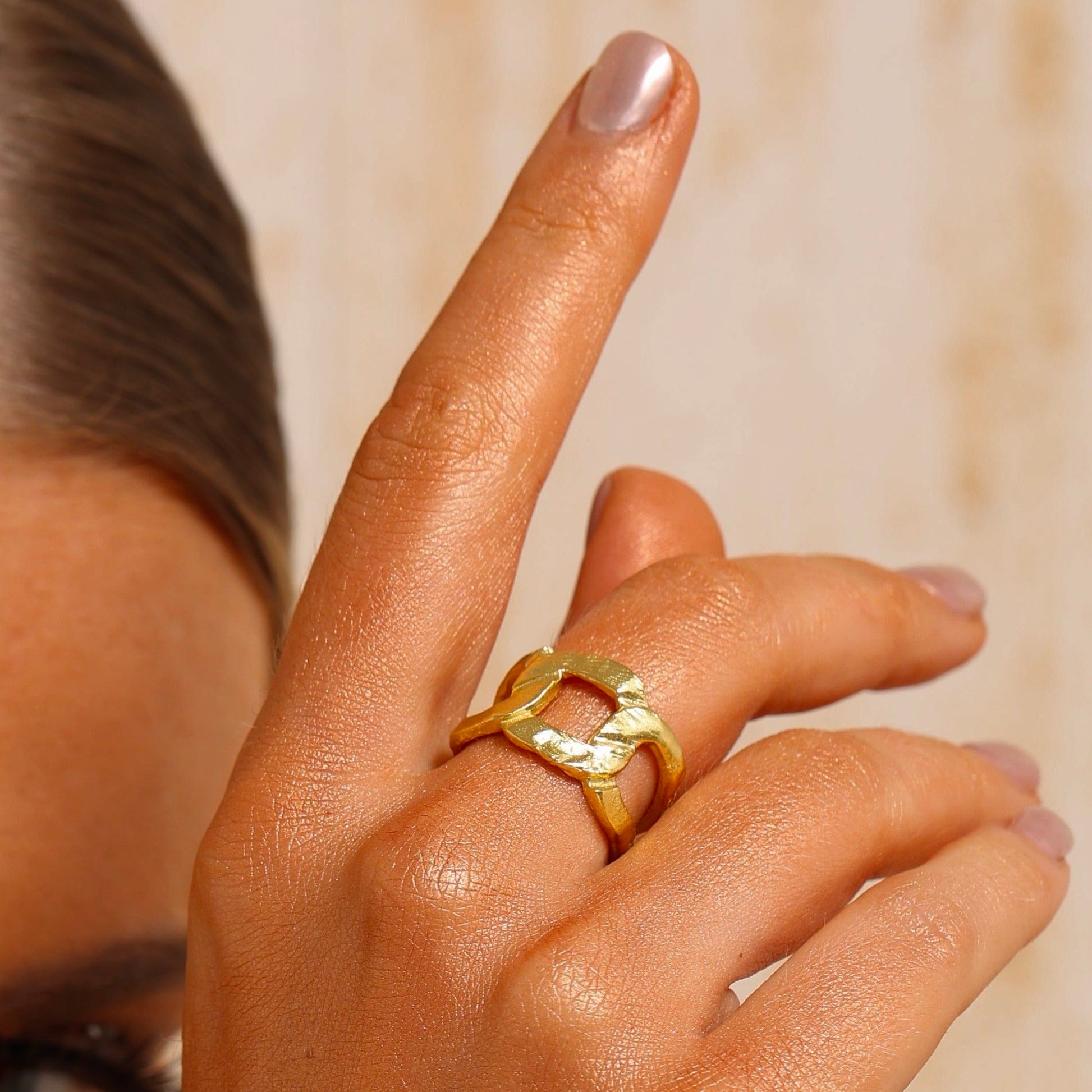 Erosion Textured Braid Open Ring - 18K Gold Plated Sterling Silver- Hypoallergenic - Ring - ONNNIII