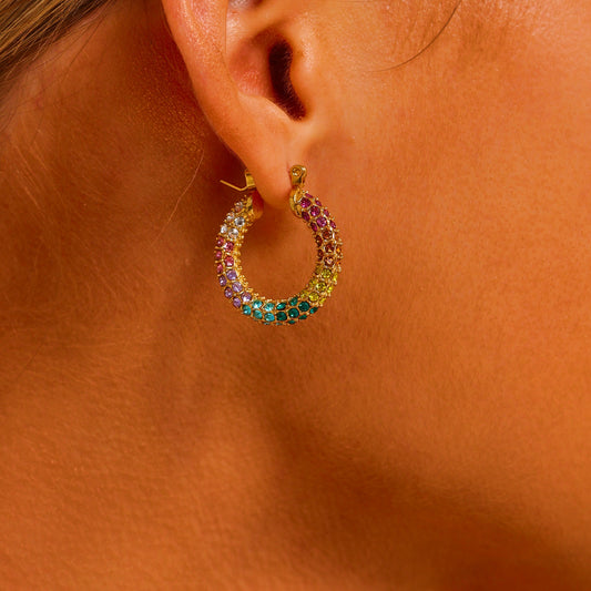 Coloured Crystal Pavé Hoops - Unisex - 18K Gold Plated - Hypoallergenic - Large - Earrings - ONNNIII