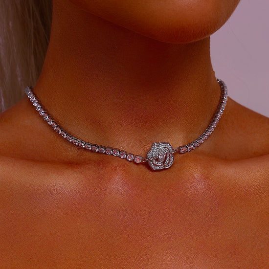 Rose Pendant Tennis Choker Necklace - Cubic Zirconia - Necklace - ONNNIII