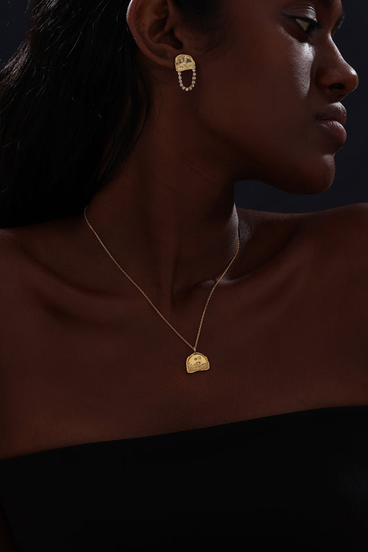 Textured Half Moon Star Ocean Pendant Necklace - 18K Gold Vermeil - Necklace - ONNNIII