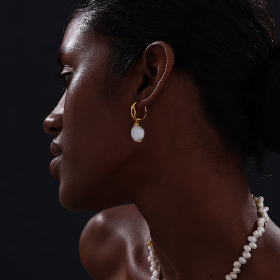 Keshi Pearl Hoop Drop Earrings - 22K Gold Vermeil - Earrings - ONNNIII