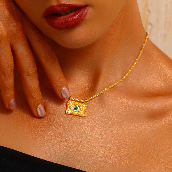 Evil Eye Rectangular Pendant Necklace - 18K Gold Plated - Hypoallergenic - Necklace - ONNNIII