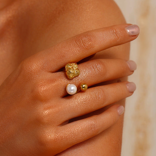 Pearl Textured Open Ring - 18K Gold Plated - Hypoallergenic - Ring - ONNNIII