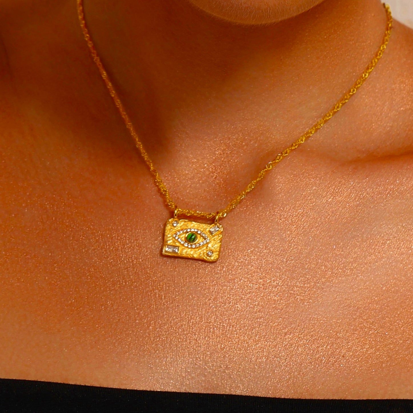 Evil Eye Rectangular Pendant Necklace - 18K Gold Plated - Hypoallergenic - Necklace - ONNNIII