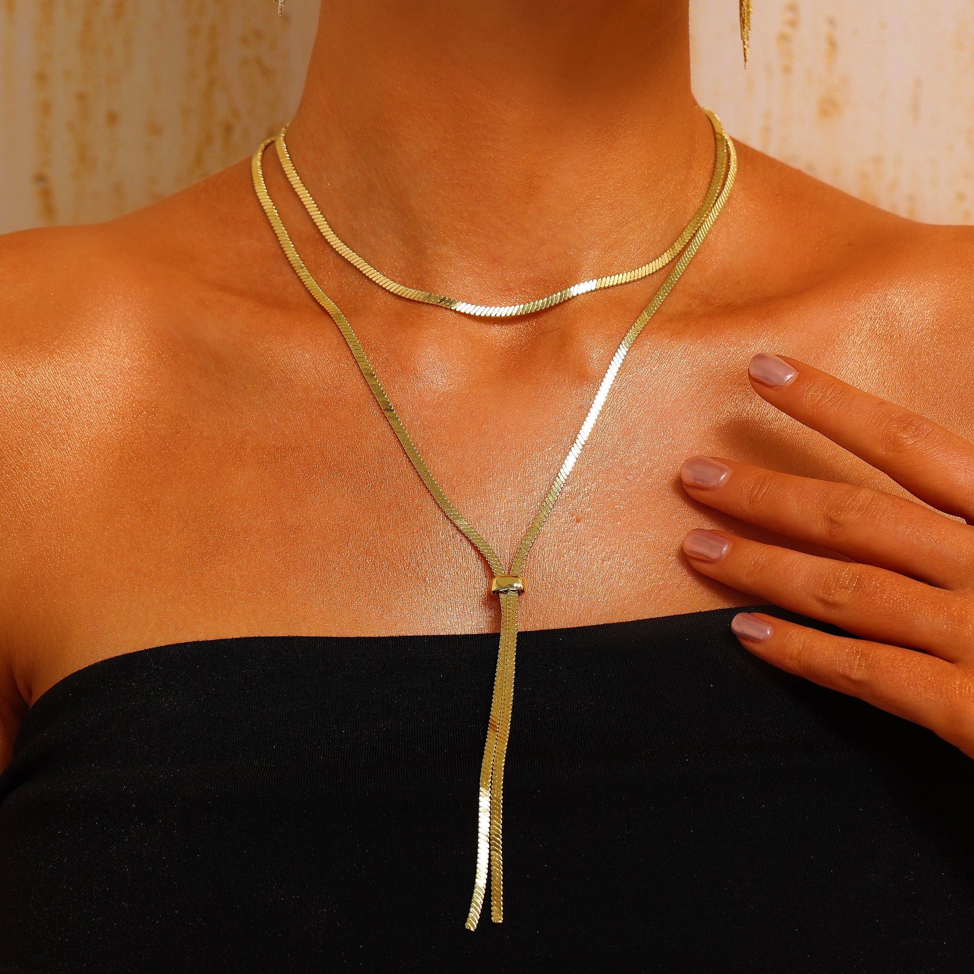 Double Choker Long Necklace - Gold - Necklace - ONNNIII