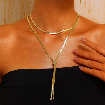 Double Choker Long Necklace - Gold - Necklace - ONNNIII