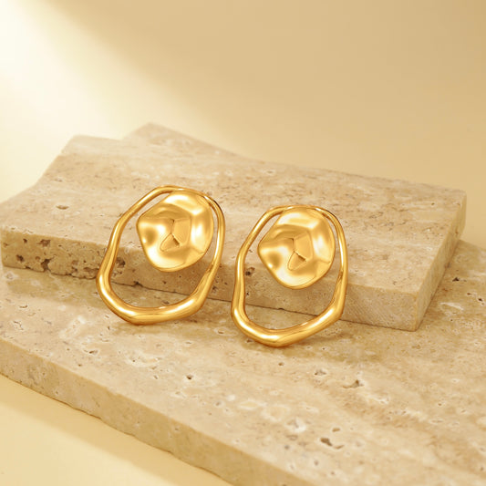 Wave Textured Stud Earrings - 18K Gold Plated - Earrings - ONNNIII