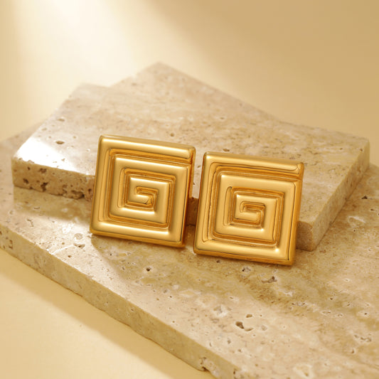 Textured Square Stud Earrings - 18K Gold Plated - Unisex - Hypoallergenic - Earrings - ONNNIII