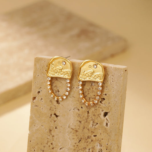 Textured Half Moon Star Ocean Drop Earrings - 18K Gold Plated - Earrings - ONNNIII