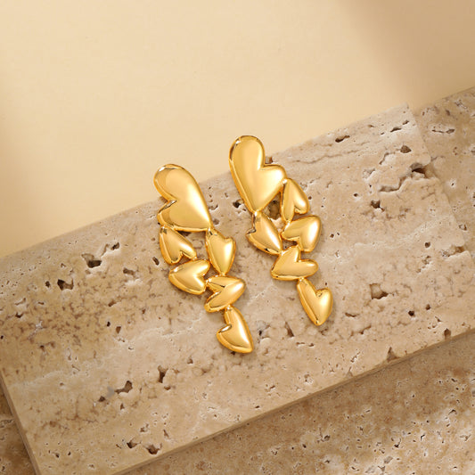 Hearts Drop Earrings - Gold - Earrings - ONNNIII