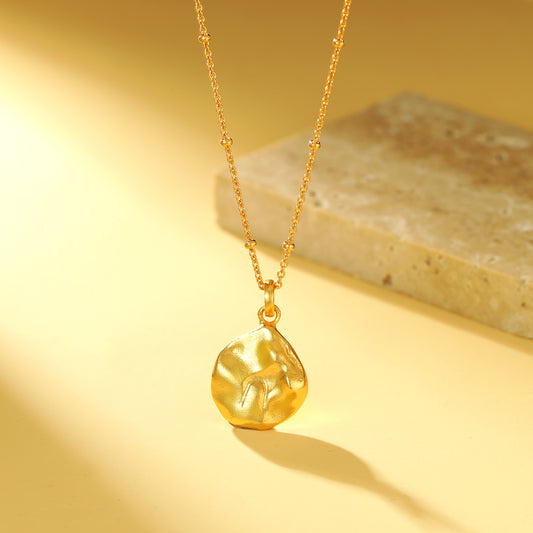 Textured Round Pendant Necklace - 22K Gold Vermeil - Necklace - ONNNIII