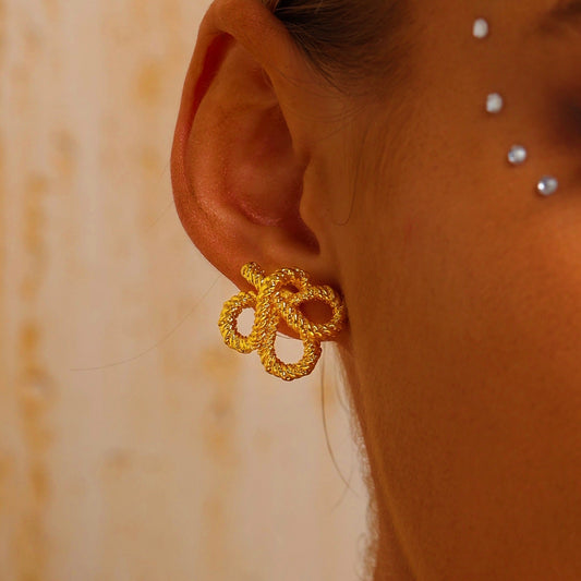 Twist Textured Knot Stud Earrings - 18K Gold Plated - Earrings - ONNNIII