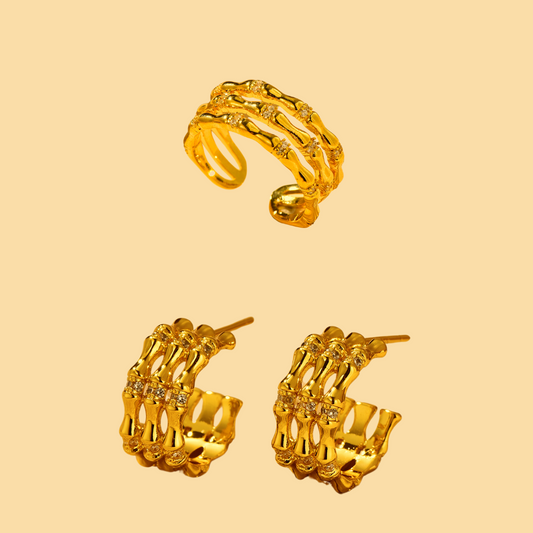 Bamboo Set | Ring Earrings | Gold - ONNNIII