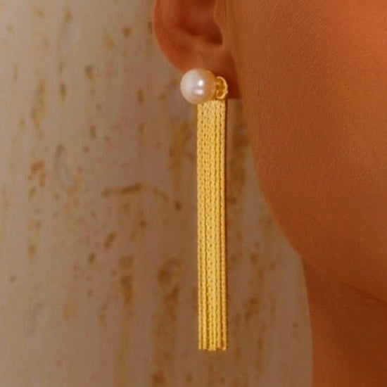 Tassel Drop Earrings with Pearl - 18K Gold Plated - Earrings - ONNNIII