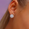 Halo Round Cut High Carbon Diamond Stud Earrings - Rhodium Plated Sterling Silver - Earrings - ONNNIII