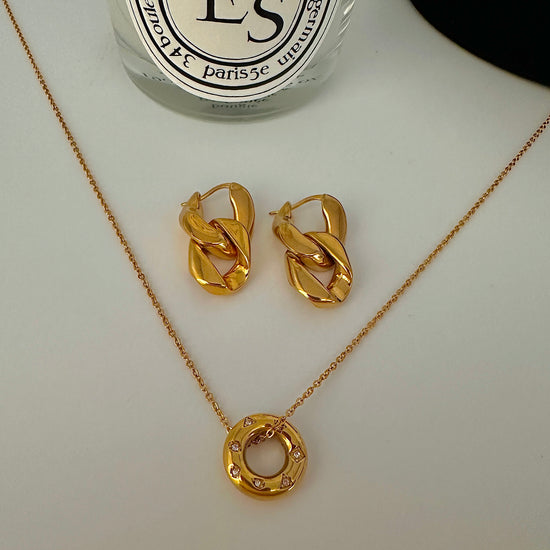 Double Link Curb Chain Drop Earrings - Worn in 2 Ways - 18K Gold Plated - Earrings - ONNNIII