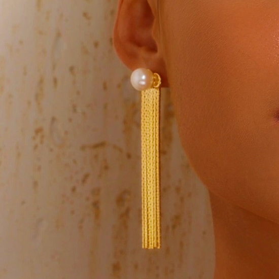 Tassel Drop Earrings with Pearl - 18K Gold Plated - Earrings - ONNNIII