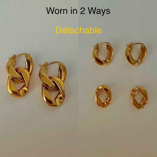 Double Link Curb Chain Drop Earrings - Worn in 2 Ways - 18K Gold Plated - Earrings - ONNNIII