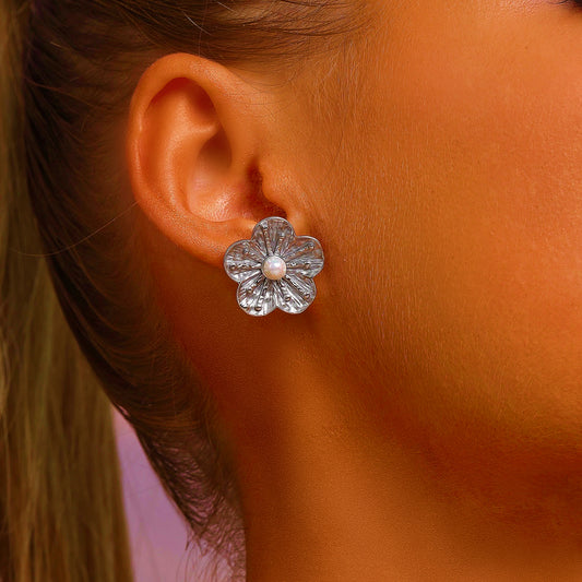 Flower Earrings Inlaid with Pearl - Hypoallergenic - Earrings - ONNNIII
