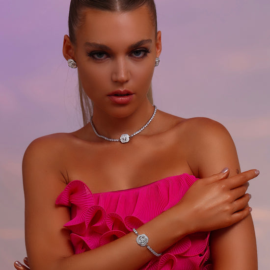 Rose Pendant Tennis Choker Necklace - Cubic Zirconia - Necklace - ONNNIII