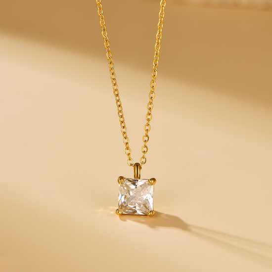 Princess Cut CZ Pendant Necklace - 18K Gold Plated - Hypoallergenic - Necklace - ONNNIII