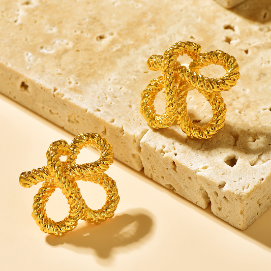 Twist Textured Knot Stud Earrings - 18K Gold Plated - Earrings - ONNNIII