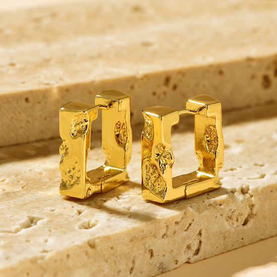 Square Erosion Hoop Earrings - Gold - Earrings - ONNNIII