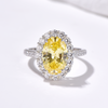 5.6 ct Halo Oval Brilliant Cut High Carbon Diamond Pavé Ring - Rhodium Plated Sterling Silver - Yellow - Ring - ONNNIII