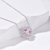 Double Halo Heart Cut High Carbon Diamond Pendant Necklace - Rhodium Plated Sterling Silver - Pink - Necklace - ONNNIII